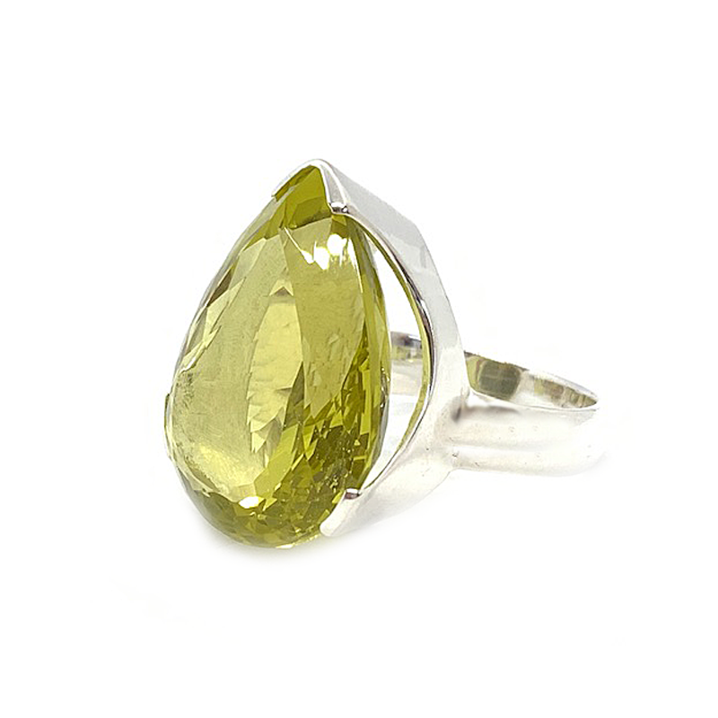 lemon quartz teardrop silver gemstone ring
