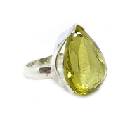 lemon quartz teardrop silver gemstone ring