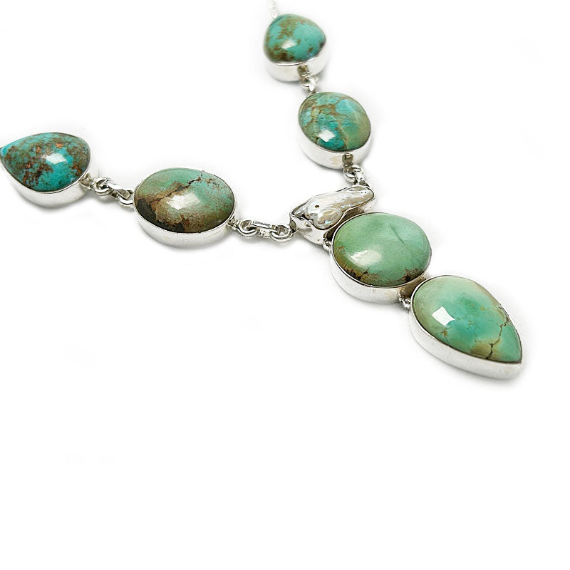 turquoise biwa pearl handmade gemstone silver necklace