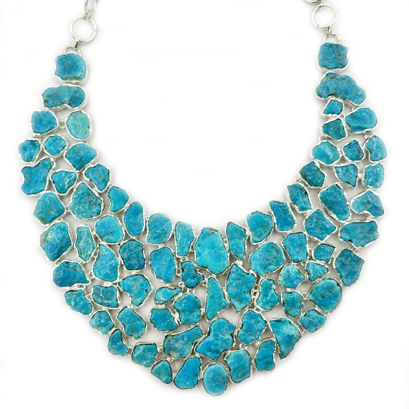 chunky turquoise gemstone sterling silver necklace