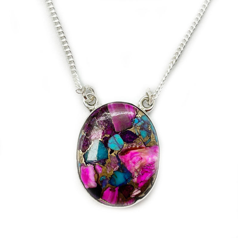 pink dahlia turquoise silver gemstone pendant
