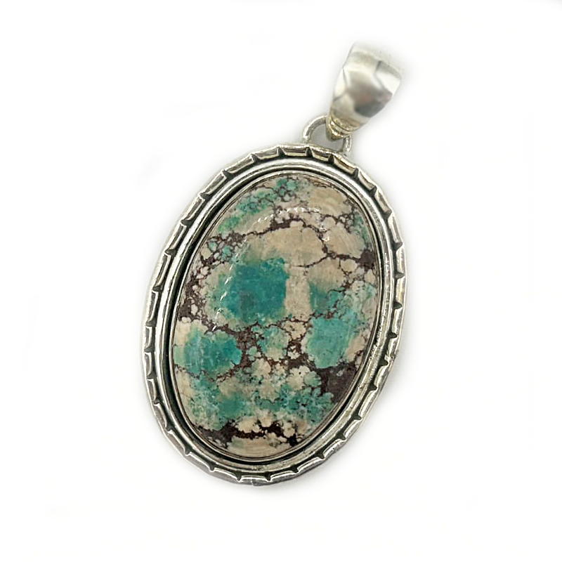 oval turquoise gemstone sterling silver pendant