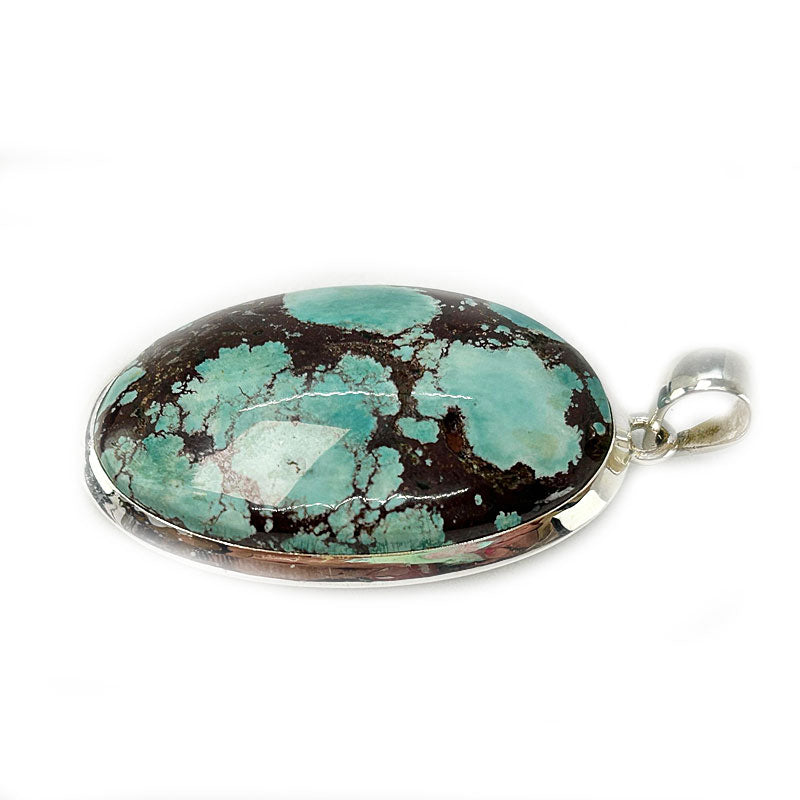large oval silver turquoise gemstone pendant