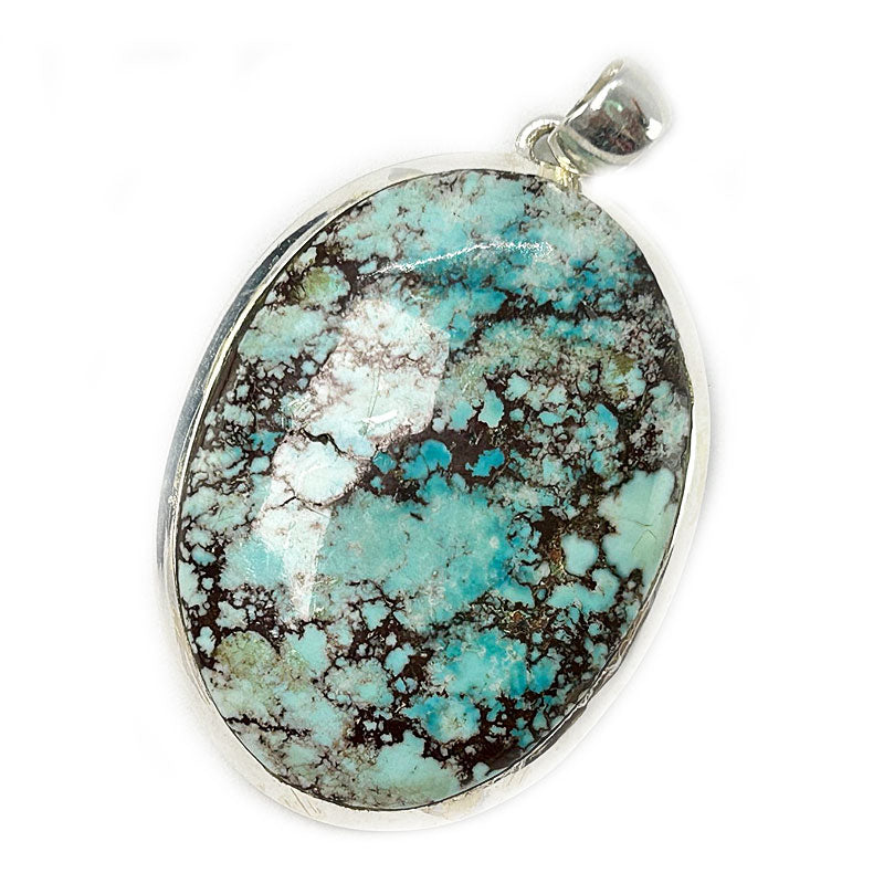 large turquoise gemstone silver pendant
