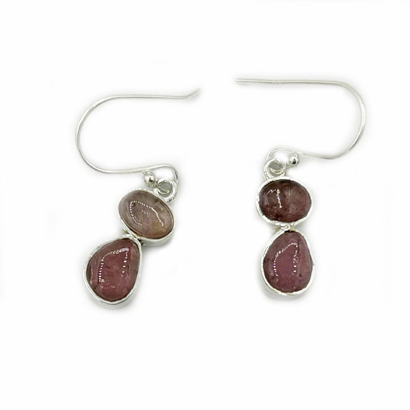 pink tourmaline silver gemstone earrings