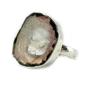 watermelon tourmaline silver gemstone ring