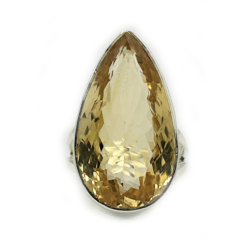 teardrop large citrine gemstone silver ring