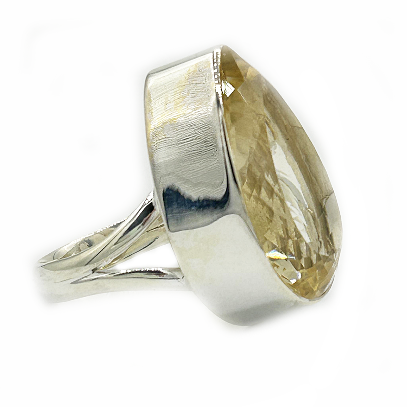 teardrop large citrine gemstone silver ring