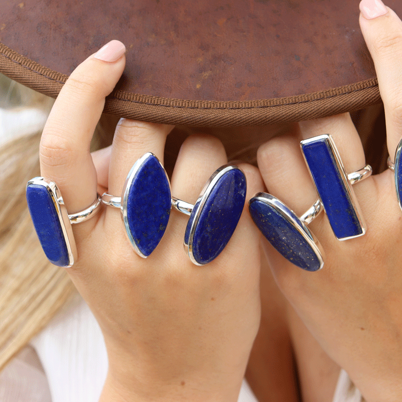 lapis lazuli statement silver gemstone ring