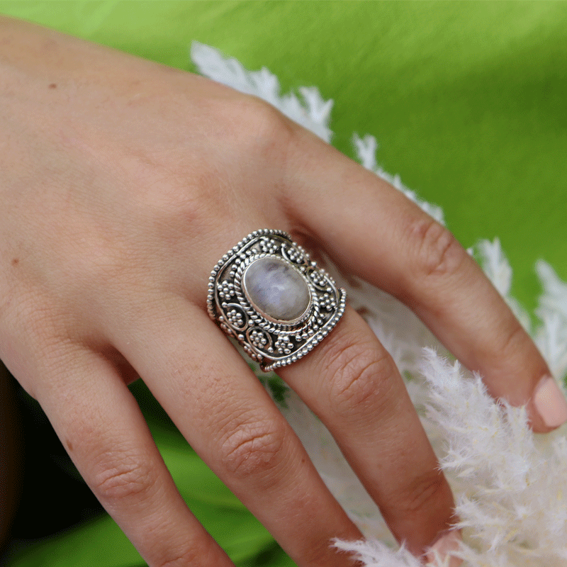 moonstone gemstone silver ring