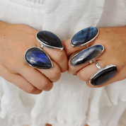 large labradorite teardrop statement silver gemstone ring