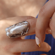 mabe pearl large statement silver gemstone ring