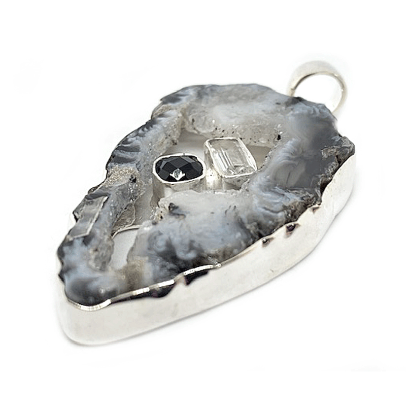 agate onyx quartz silver gemstone pendant