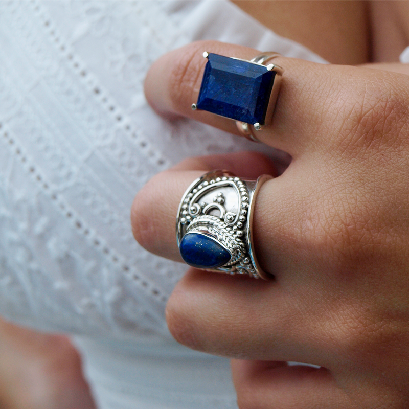 lapis lazuli silver gemstone ring