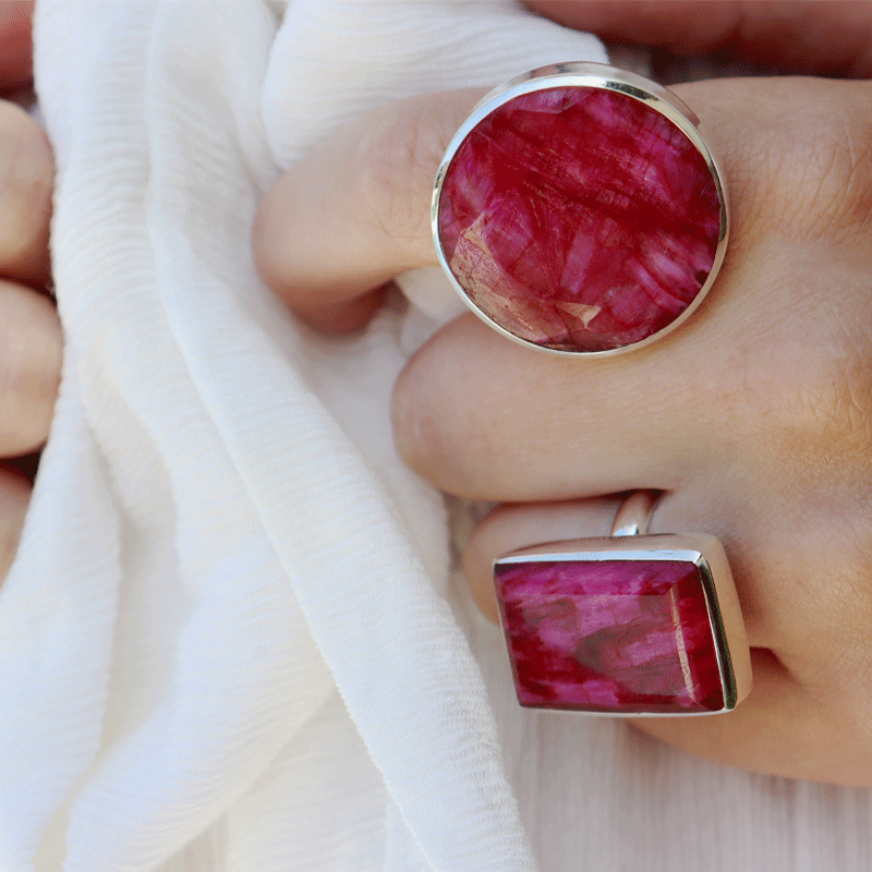 large ruby quartz round silver gemstone ring