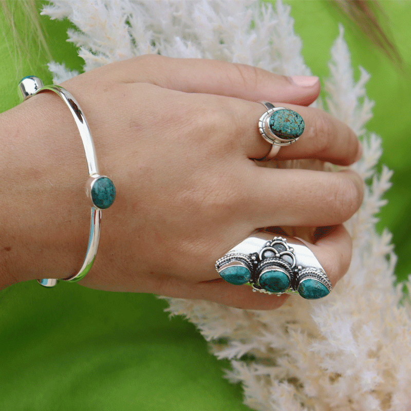 turquoise oval gemstone silver ring