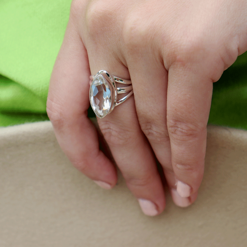 clear quartz silver gemstone ring