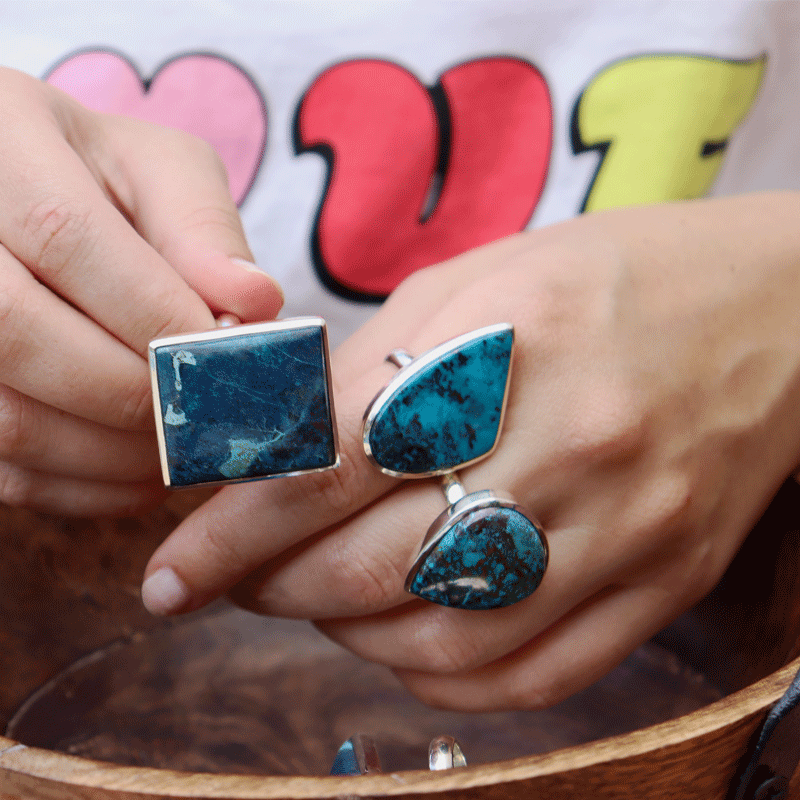 shattuckite silver gemstone ring