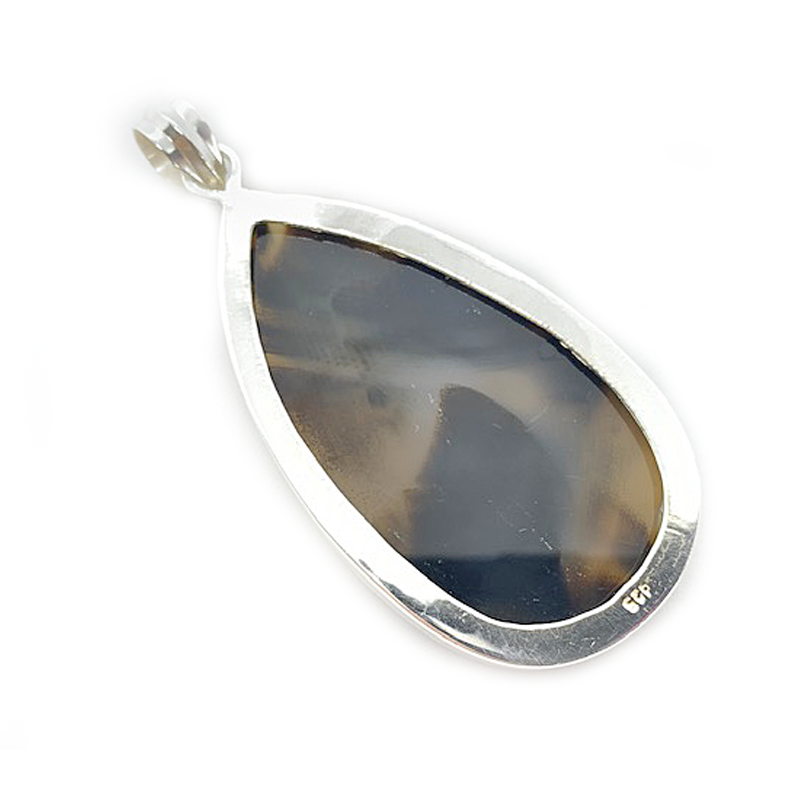 large montana agate teardrop silver gemstone pendant