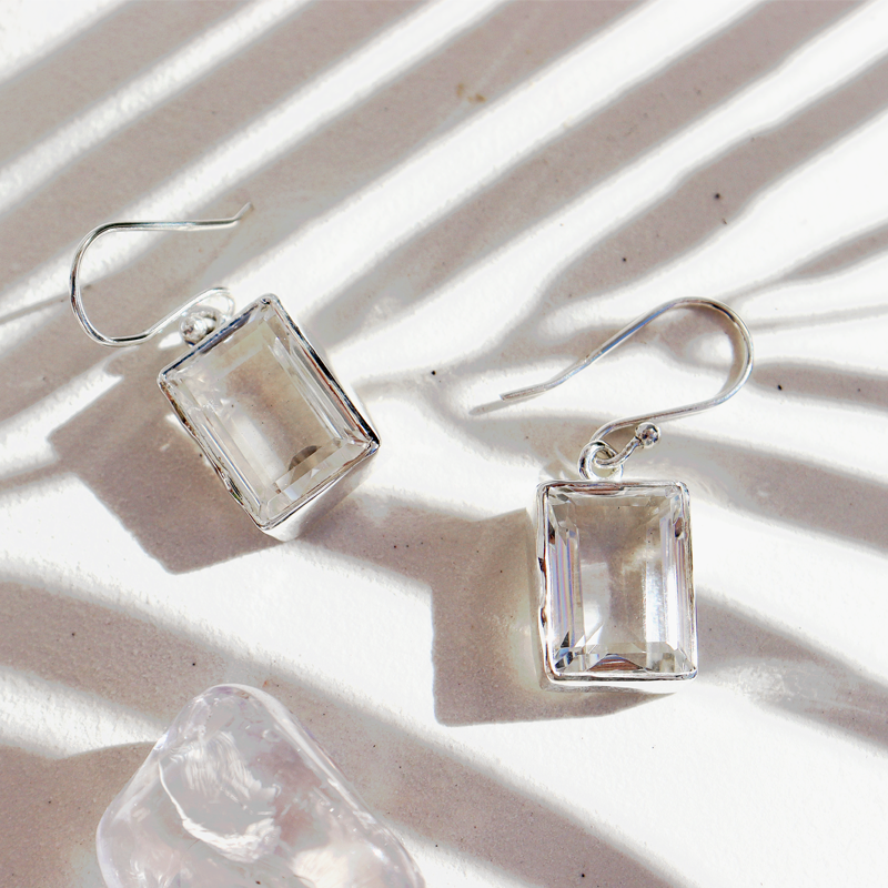 clear quartz gemstone silver earrings