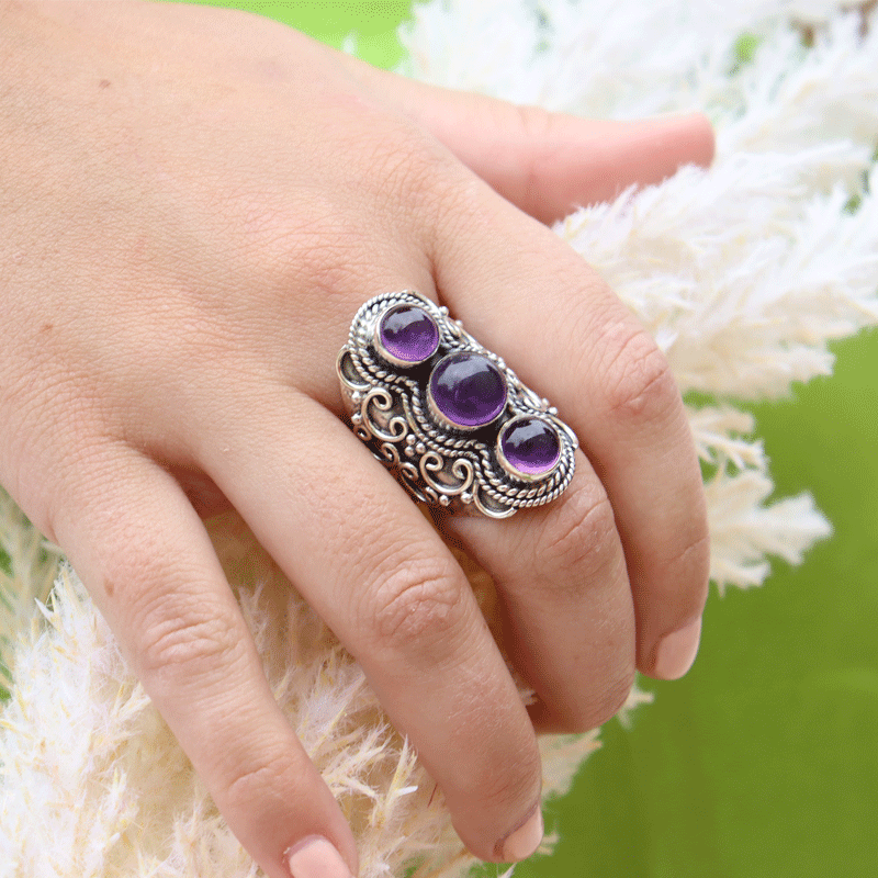 Shari Amethyst Bohemian Style Ring Gypsy Jewels Stoned Hilda