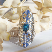 azurite large gemstone silver ring