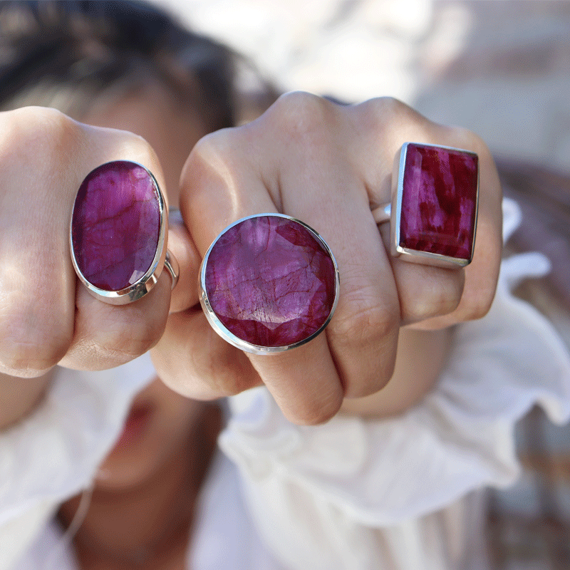 large ruby quartz silver gemstone ring