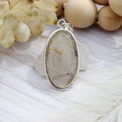 oval rutilated quartz gemstone silver pendant