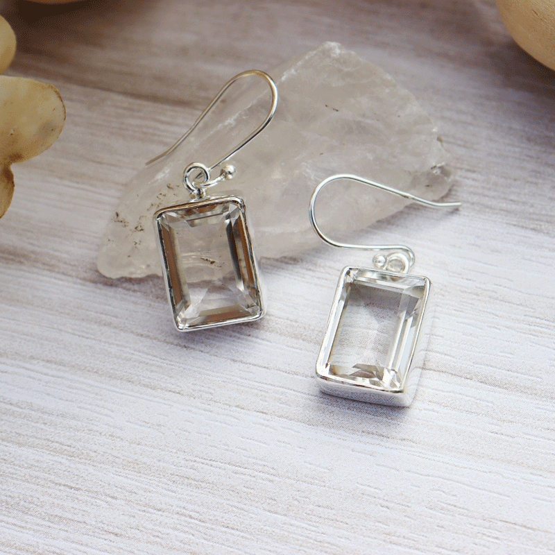 clear quartz gemstone silver earrings