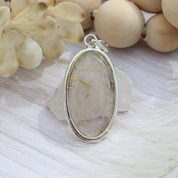 oval rutilated quartz gemstone silver pendant