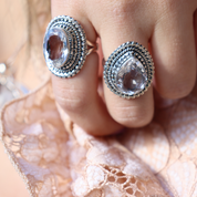 clear quartz oval silver gemstone ring