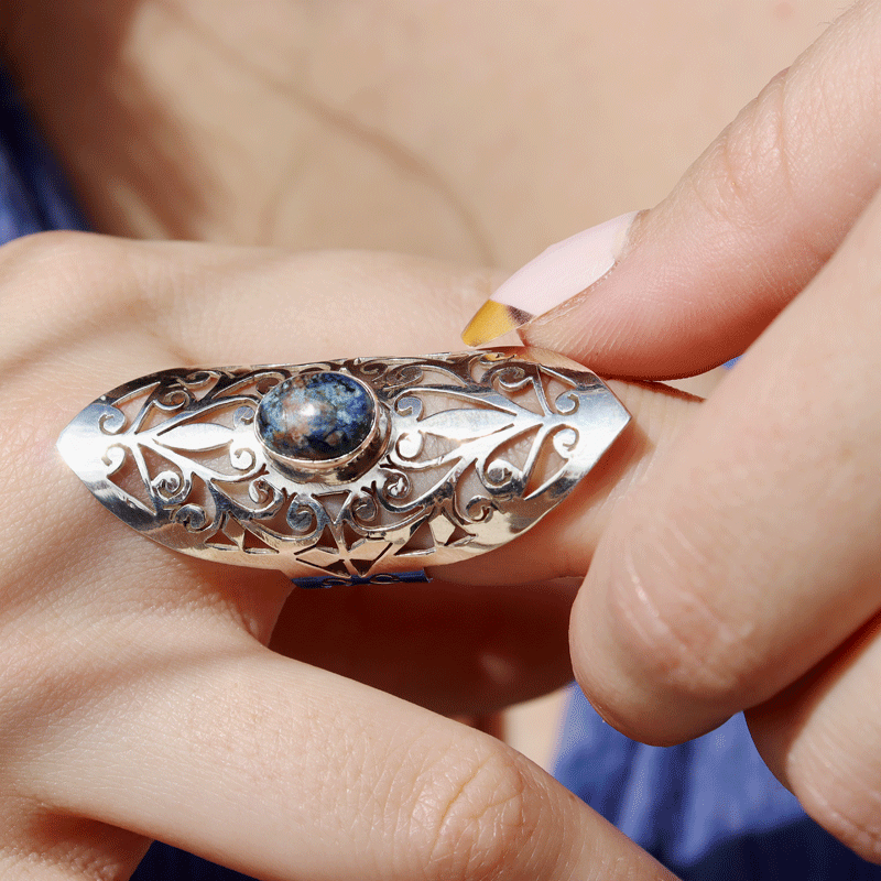 azurite large gemstone silver ring