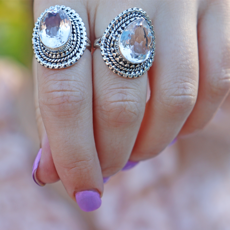 teardrop clear quartz ring