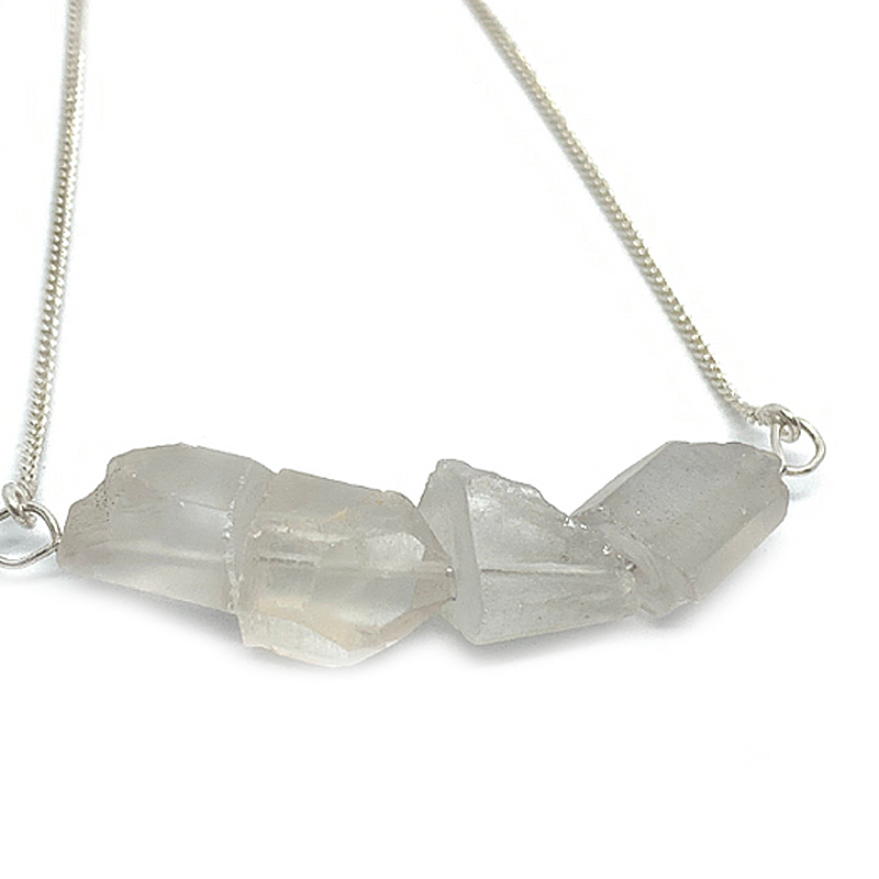 raw quartz sterling silver pendant necklace