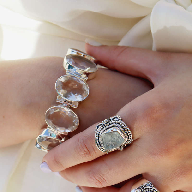 large chunky clear quartz silver gemstone bracelet