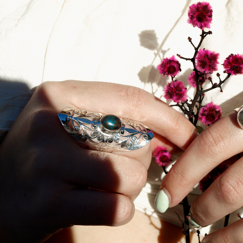 azurite large gemstone silver ring
