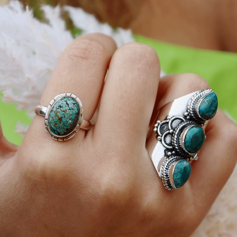 turquoise oval gemstone silver ring