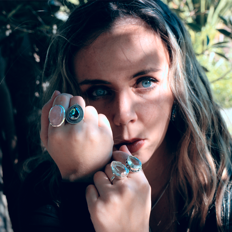 mystic topaz teardrop gemstone sterling silver ring