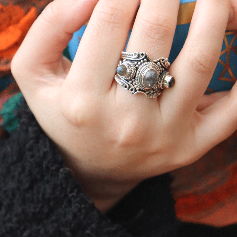 labradorite chunky silver gemstone ring