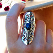 azurite large gemstone silver ring
