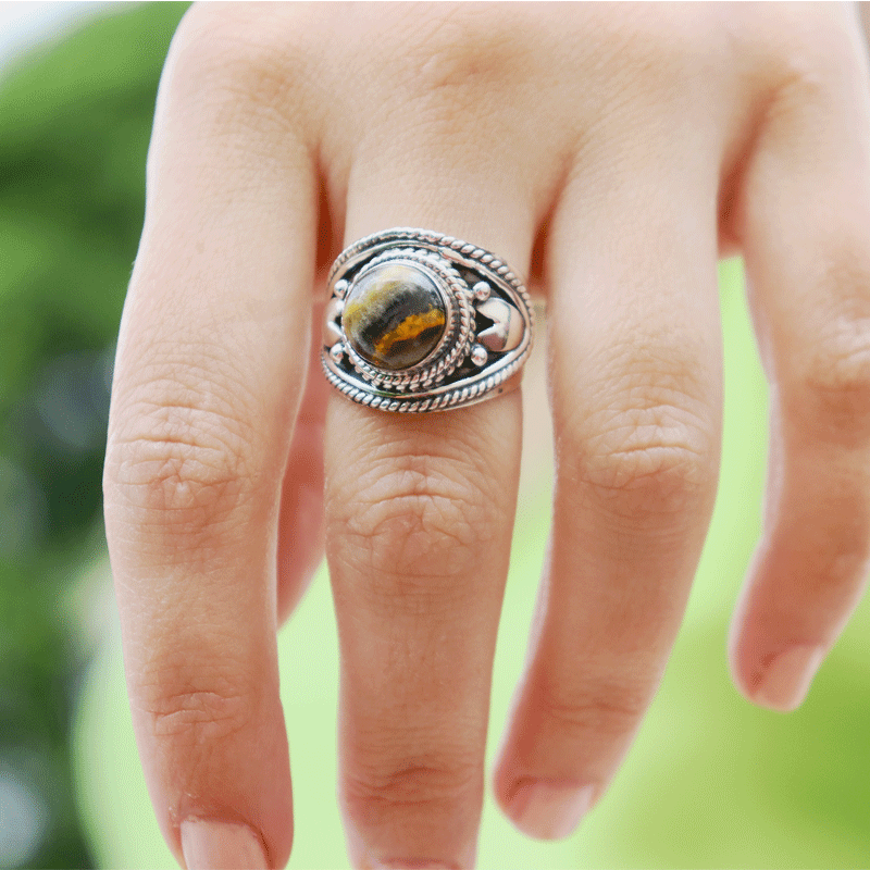 bumble bee jasper silver gemstone ring