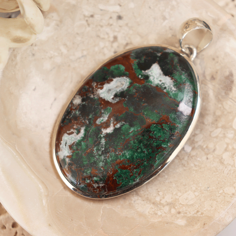 large chrysocolla silver gemstone pendant