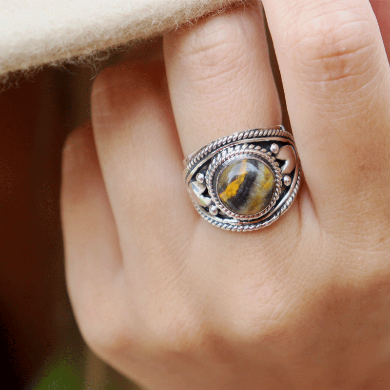 bumble bee jasper silver gemstone ring