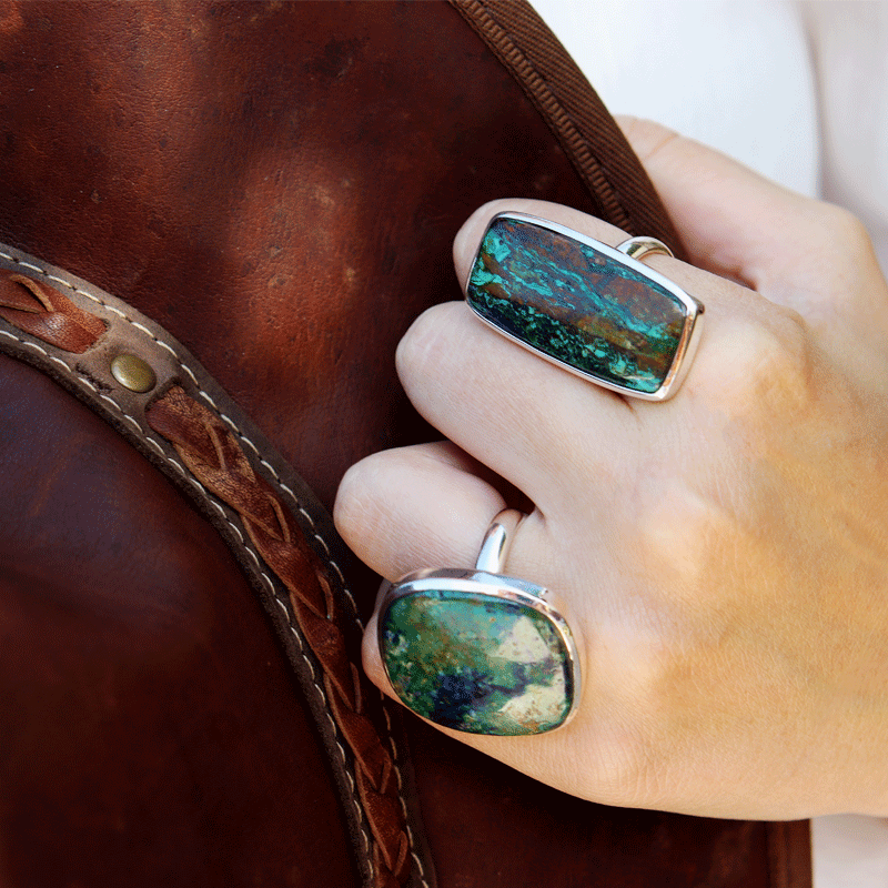 azurite silver gemstone large statement ring