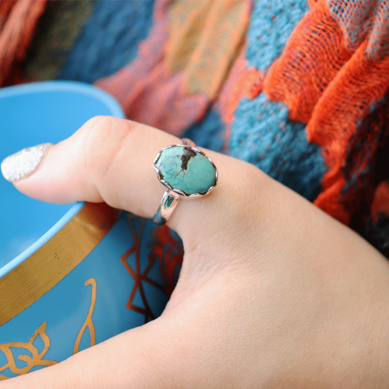 turquoise oval silver gemstone ring