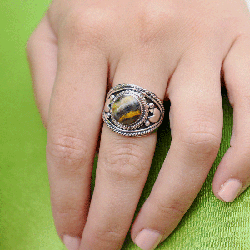 bumble bee jasper silver gemstone ring