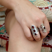 triple garnet gemstone silver ring