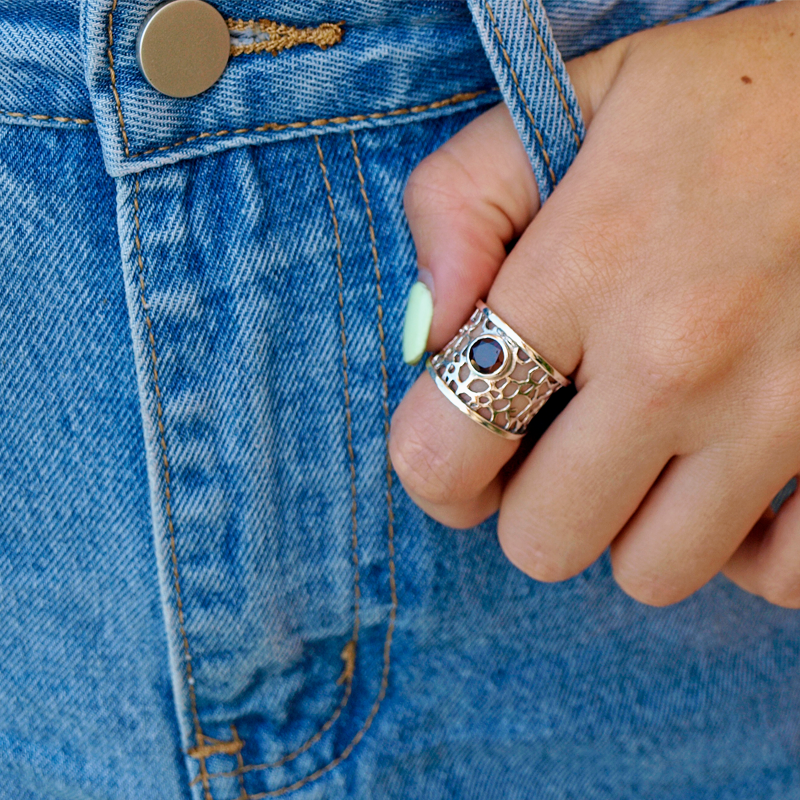 garnet gemstone silver ring