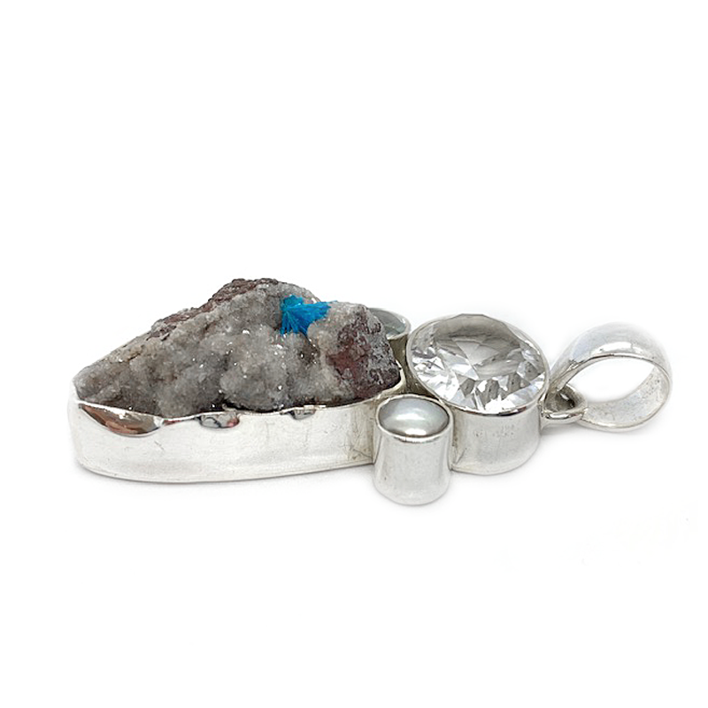 cavansite quartz topaz and pearl silver gemstone pendant
