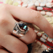 mystic topaz teardrop gemstone silver ring